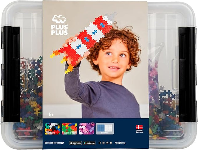 Plus-Plus - 2,400 Pieces in Storage Tub - Basic, Neon & Glitter Mix w/ 2 Baseplates - Construction Building Stem/Steam Toy, Kids Mini Puzzle Blocks
