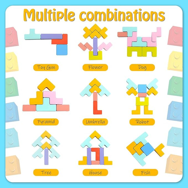 Wooden Stacking Puzzle Colorful 3D Versatile Russian Blocks for Toddlers 3-6 Years,Brain Teasers Toy Board Game Toys, Montessori Toys for 3 4 5 Year Old,Christmas Birthday Gift for Boys and Girls