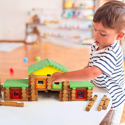 Wondertoys 269 Pieces Real Wood Logs Set Ages 3+, Classic Building Log Gift Set for Boys/Girls– Creative Construction Engineering - Top Blocks Game Kit - Preschool Education Toy