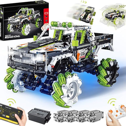 Pickup Truck Building Kits with Remote Control for Adults,Technic Off-Road Car Building Blocks Toys,STEM Engineering Gift for Mens,Boys,Kids-1550PCS(Green)