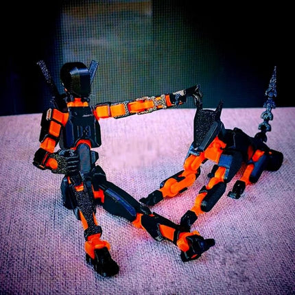 T13 Action Figures Set (Assembly Completed) Dummy 13 Titan 13 Robot Action Figure 3D Printed Robo Multi-Jointed Movable Action Figure Toy with Full Articulation (Black Orange Figure + Dog)