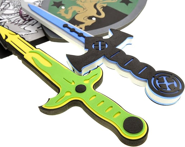 PowerTRC Sword and Shield Play Set | Unique Sword and Shield Design | Foam Weapons | Pretend Play Weapons | Kids Play Knights | White Eagle and Golden Lion Shield (18 Packs)