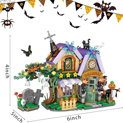 Mini Building Blocks - Chinese Street View Creative Building Toys Model Set for Boy Girl 7-9, 1242 PCS Simulation Architecture Toy, Idea Gift for Kids Adult (Halloween Haunted House)