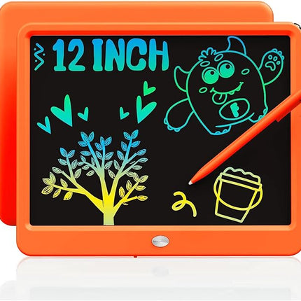 TEKFUN LCD Writing Tablet Doodle Board, 12inch Colorful Drawing Tablet Writing Pad, Kids Travel Essentials, Toddler Toys 5 6 7 8 Year Old Girls Boys (Orange)