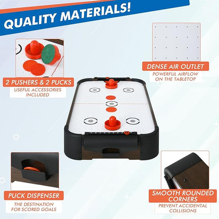 Table Top Air Hockey Table for Kids, 32” Mini Tabletop Air Hockey Game w/Electric Motor Fan, 2 Pushers and 2 Air Hockey Pucks, Great for Playing on The Floor, Tabletop