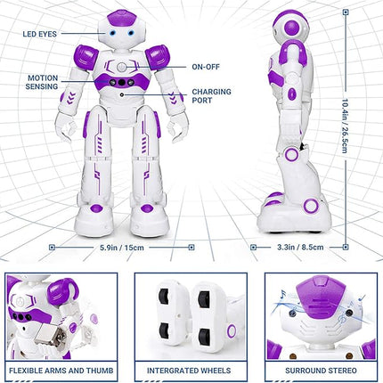 KingsDragon RC Robot Toys for Kids, Gesture & Sensing Programmable Remote Control Smart Robot for Age 3 4 5 6 7 8 Year Old Boys Girls Birthday Gift Present,Purple