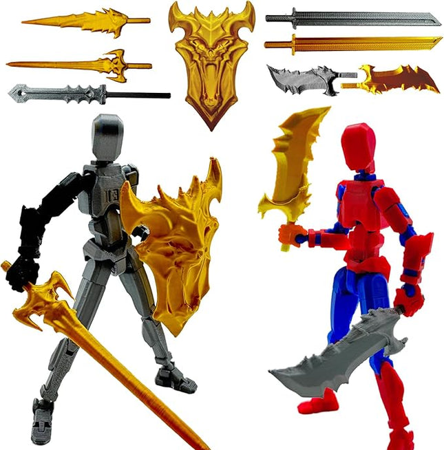 3D Printed 5.54-inch Multi-Jointed Action Figures Dummy13, Full Body Mechanical Movable Toy, Multiple Accessories, Hand Painted Figure, Desk Decoration, Creative Gifts (Z-Set4)