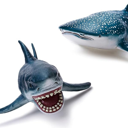 Gemini&Genius Great White Shark and Whale Shark Action Figure Set Soft Rubber Ocean Sea Animal Marine Animal Model Toys for Kids Swimming, Beach, Bath, Role Playing