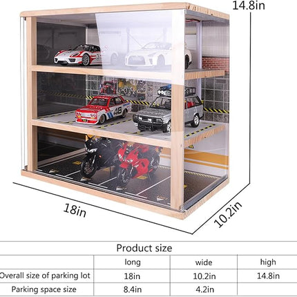 1:24 Scale diecast Car Model Display Case 3 Tiers,with LED Light and Acrylic Dust Cover Toys Car Model Display Stand,Hot Diecast Wheels Wood Storage Cabinet Display Stand