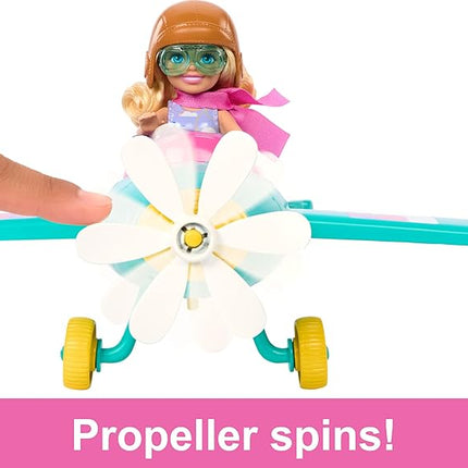 Barbie Chelsea Can Be Doll & Plane Playset, 2-Seater Aircraft with Spinning Daisy Propellor & 7 Accessories, Includes Pet Puppy & Stickers