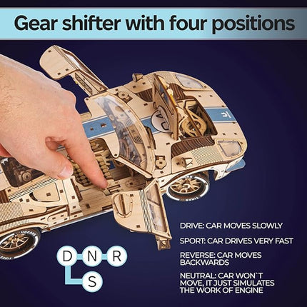 UGEARS UGT-24 Endurance Racer 3D Wooden Puzzles for Adults - DIY Model Car Kits 3D Puzzle, Mechanical Wooden Model Kits for Adults to Build, Wood Sports Car Racing Brain Teaser, Hobby Gift
