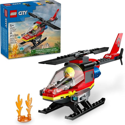 LEGO City Fire Rescue Helicopter Building Toy - Pretend Play & Learning Toys for Kids - 5 Year Old Boy & Girl Birthday Gift - with Firefighter Minifigure - 60411