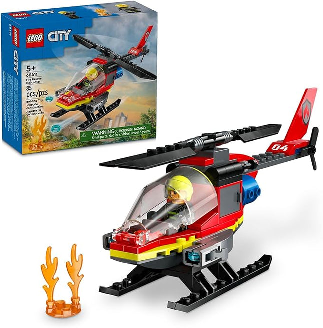 LEGO City Fire Rescue Helicopter Building Toy - Pretend Play & Learning Toys for Kids - 5 Year Old Boy & Girl Birthday Gift - with Firefighter Minifigure - 60411