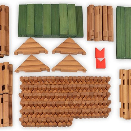 Wondertoys 328 Pcs Wooden Logs Set Ages 3+, Classic Building Log Toys for Kids, Creative Construction Engineering Educational Gifts