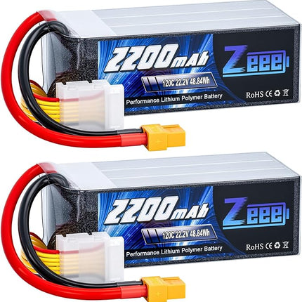 Zeee 6S Lipo Battery 2200mAh 22.2V 120C Soft Case Battery with XT60 Connector for RC Airplane Helicopter RC Car Truck Tank Drone Racing Hobby(2 Pack)