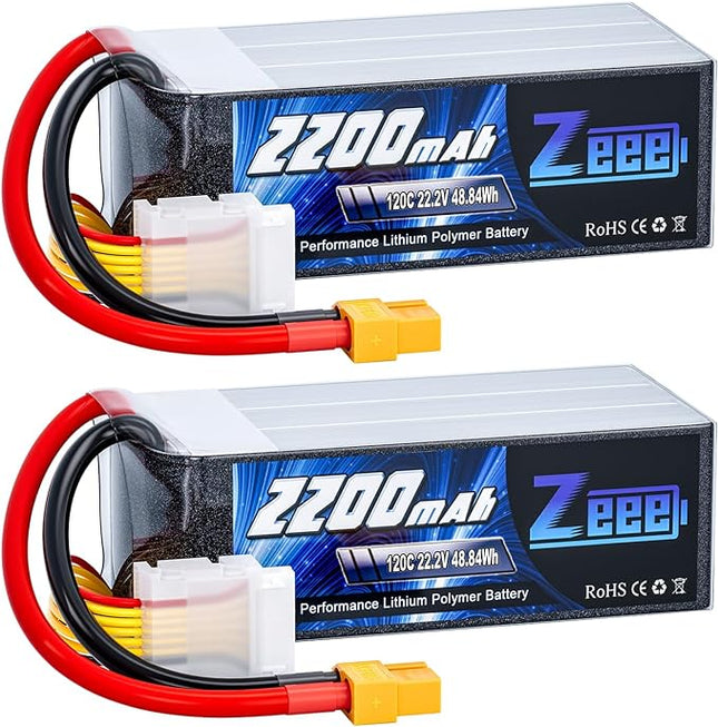 Zeee 6S Lipo Battery 2200mAh 22.2V 120C Soft Case Battery with XT60 Connector for RC Airplane Helicopter RC Car Truck Tank Drone Racing Hobby(2 Pack)