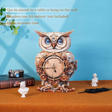 3D Wooden Puzzles for Adults Mechanical Owl Clock - Model Building Kit for Men Women Clock Puzzle Creative Craft Gift Home Deco for DIY Enthusiasts, Brain Teaser Building Set for Adults (Owl)