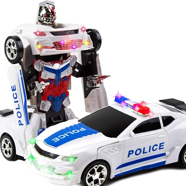 Toysery Transforming Robot Police Car Toy with Lights - Smart Police Car to Robot Toy for Kids and Toddlers, Bump and Go Action, Perfect for Boys Ages 3-5