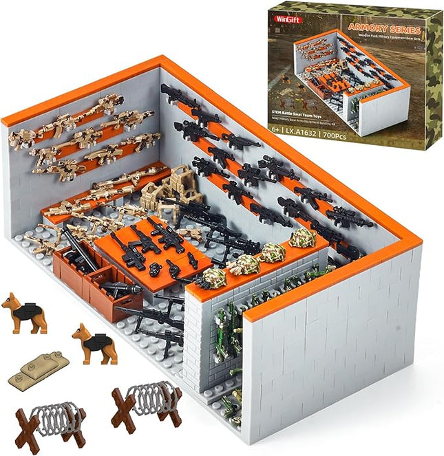 700 Piece Armory Building Set,WW2 Military Base Army Equipment Building Kit,STEM Battle Swat Team Toys,Weapon Pack Military Equipment Gear Sets,Christmas Birthday Gifts for Boys,Teens,Adults