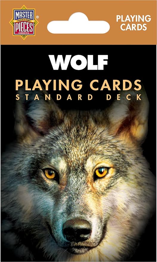 Masterpieces Wolf Playing Cards Deck - Animal Themed Standard 54 Card Deck, Unique Wolf Face Cards & Jokers, Retro Style, for Families & Adults