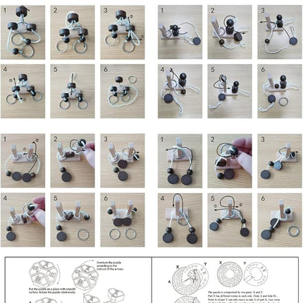 Wooden and Metal 3D Unlock Interlock Assorted Brain Teasers Puzzles，IQ Logic Training Family Game Party Favor Coffee Table Time Unlock Interlock Mind Puzzles Box（6Pcs）