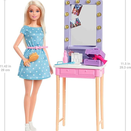 Barbie Big City, Big Dreams Malibu” Roberts Doll (11.5-in, Blonde) and Backstage Dressing Room Playset with Accessories, Gift for 3 to 7 Year Olds