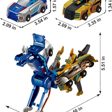 2-in-1 Collision Transformation Dinosaur Car Toy |Magnetic Cars Convertible Robot Toys|DinosaurToys for Kids 3-12 Ideal Christmas Birthday Gift for Boys (Golden Blue)