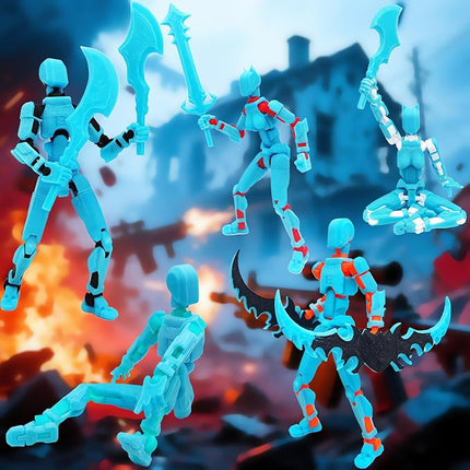 T13 Action Figures (Grow in The Dark Blue) Titan 13 Action Figures T13 3D Action Figure Set Already Assembled Dummy 13 Nova T-13 Robot 3D Printed Multi-Jointed Movable Toy (Blue Blue + Dog)