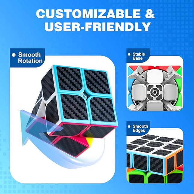 Speed Cube Set 5 Pack Bundle of 2x2, 3x3, 4x4, 5x5, Pyraminx Magic Speed Cube, Puzzle Cube for Kids & Beginner & Adults