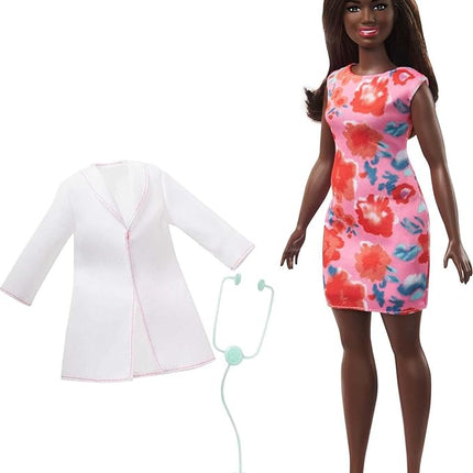 Barbie Careers Fashion Doll & Accessory, Doctor with Curvy Body Type & Brunette Hair Wearing Coat & Flats with Stethoscope