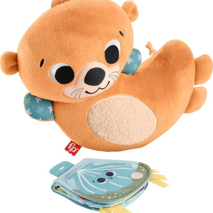 FISHER-PRICE BABY Toy 2-in-1 Rockin' Tummy Time Otter Plush Sensory Activity with Soft Book for Newborn Play Ages 0+ Months