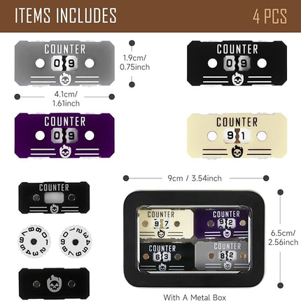 4Pcs MTG Life Counter Twin Digits with Metal Box, Health Tracker Life Counter for Magic The gatering, Compatible with MTG Magic Card Games Accessories RPG D&D CCG TCG Tabletop Board Games