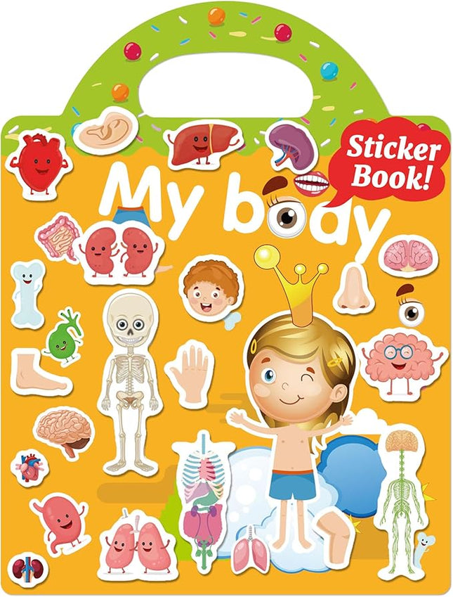 Benresive Reusable Sticker Book for Toddlers 2-4 Years, Fun Travel Stickers for Kids, Waterproof Sticker Books for Toddlers 1-3, Crafts Activities for Todddlers 1-3 2-4 3-5 - My Body