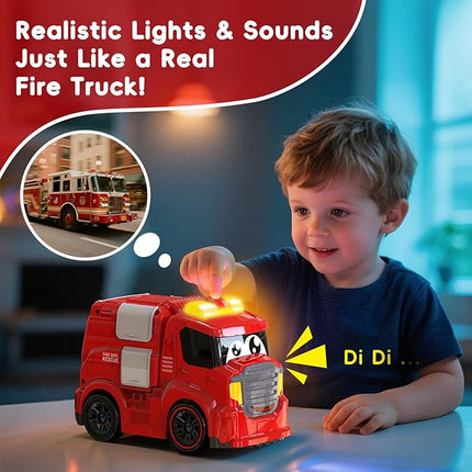 Remote Control Car for Toddlers 1-3 Fire Truck Toy for Ages 2-4 Lights & Sounds Emergency Cars Preschoolers Fire Engine for Boys & Girls