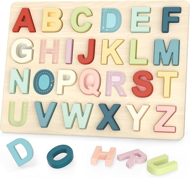 Alphabet Puzzles, ABC Preschool Learning Toys, Wooden Toys for Toddlers, Alphabet Shape Puzzles for Kids, Gift for Girls Boys