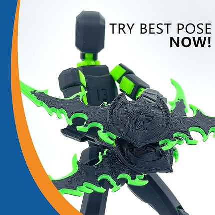 Assembled Titan 13 Action Figure Set, 3D Printed T13 Dummy Action Figure Multi-Jointed Movable Hand, Lucky 13, Desktop Decorations Game Gifts, (Black-Green)