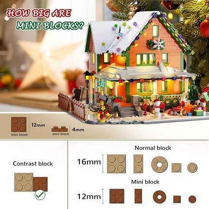 Advent Calendar 2025 Christmas House Mini Building Set with Light, 24 Days Countdown Snow Village Building Block Kit with Santa Claus Sleigh, Holiday Building Toy Gift for Adults Boys Girls 14+