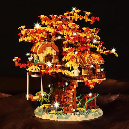 Cherry Blossom Bonsai Tree House Building Blocks Set with Acrylic Display Box, Plants Flowers Treehouse Architecture Micro Mini Block Kits Gift for Adults and Kids（2725 Pieces