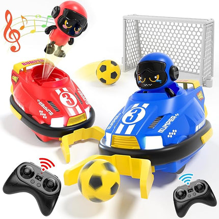 Cute Cartoon Remote Control Bumper Car Toy Set of 2 Players Football Games|Toddlers Mini RC Car Toys with Light & Sound & 360°Rotating|Christmas Birthday Gifts for 3 4 5 Year Old Boys Girls