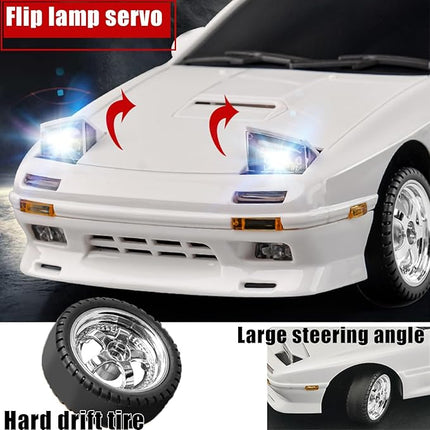 1:18 RX7-FC 3S Model LD1802 RC Drift Car 1/18 2.4G Remote Control on Road ESP Gyroscope LED Mini RC Racing Cars (White)