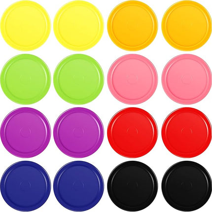 Skylety 16 Pieces Home Hockey Pucks 2.5 Inch Red Replacement Round Hockey Pucks Multicolors for Game Tables Equipment Accessories