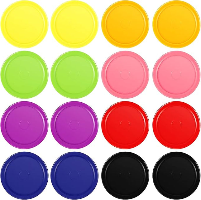 Skylety 16 Pieces Home Hockey Pucks 2.5 Inch Red Replacement Round Hockey Pucks Multicolors for Game Tables Equipment Accessories