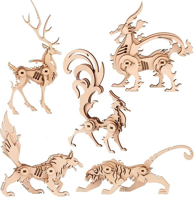 3D Wooden Puzzles Animal Model - Collectibles Wooden Model Kits for Adults Desk Display Gift for Boys/Girls(5 pcs) (Animal Model)