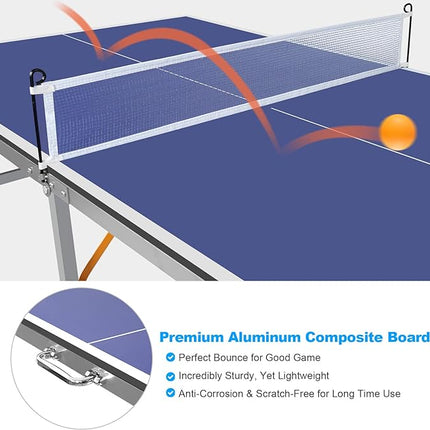 Table Tennis Table 4.5 FT / 6 FT / 8 FT / 9 FT Foldable Portable Ping Pong Table with 2 Table Tennis Paddles 3 Balls and Net for Indoor Outdoor Games