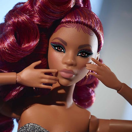 Barbie Signature Looks Doll (Petite, Red Hair) Fully Posable Fashion Doll Wearing Glittery Crop Top & Skirt, Gift for Collectors,Multi