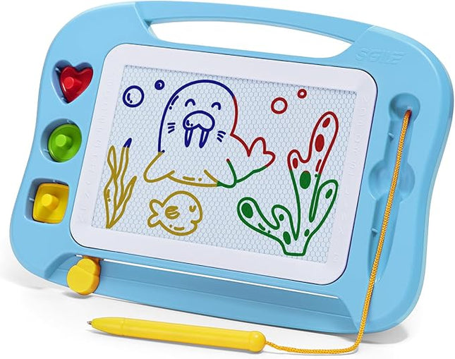 SGILE Magnetic Drawing Board for Kids, Toddlers Toys for 1 2 3 4 Year Old, Etch & Sketch Pad with 4 Stamps, Learning and Educational Toys for Boys Girls Gift, 25 x 18 CM (10 × 7 in), Light Blue