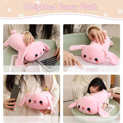 SQEQE Weighted Bunny Plush, Weighted Bunny Stuffed Animal, Cute Plushies Soft Pink Pillow Toy Gift for Kids Adults 23.6 Inch, 3.1 Lbs