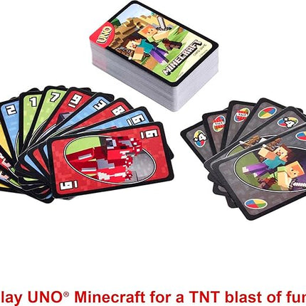 Mattel Games UNO Card Game, Gifts for Kids and Family Night, Themed to Minecraft Video Game, Travel Games, Storage Tin Box (Amazon Exclusive)