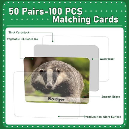 gisgfim 50 Pairs Memory Matching Game Wild Animals Concentration Memory Card Matching Games
