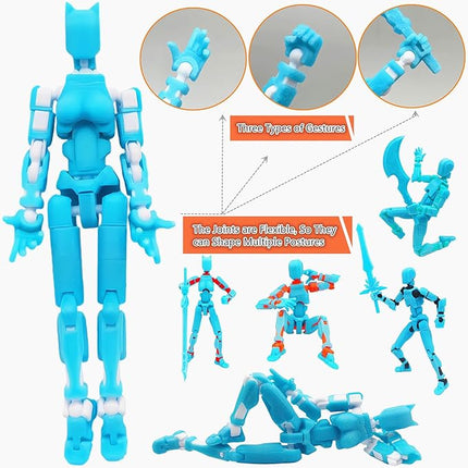 T13 Action Figures (Grow in The Dark Blue) Titan 13 Action Figures T13 3D Action Figure Set Already Assembled Dummy 13 Nova T-13 Robot 3D Printed Multi-Jointed Movable Toy (Blue White + Dog)